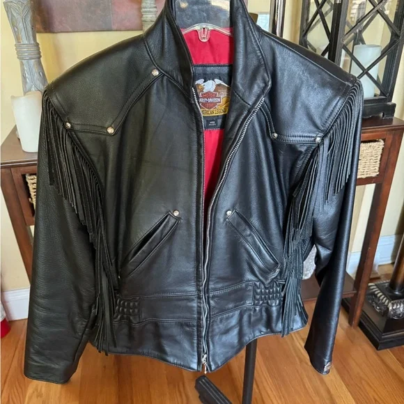 Harley-Davidson women’s Black Leather Jacket with Fringe size XS - Picture 1 of 11